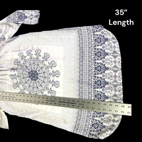 H&M L.O.G.G Women's Sheer White Blue Embroidery 1/4 Button Boho Dress Size 8 - Picture 11 of 11